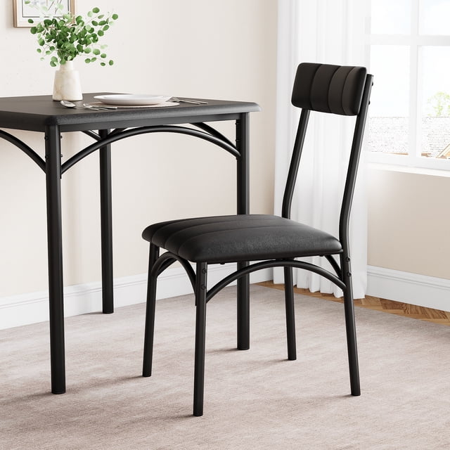 Space-Saving 3 Piece Dining Table Set for 2 – Square Kitchen Table & 2 Upholstered Chairs – Compact Dining Room Furniture – Fits Small Spaces, Apartments, Studios – Rustic Black – Black
