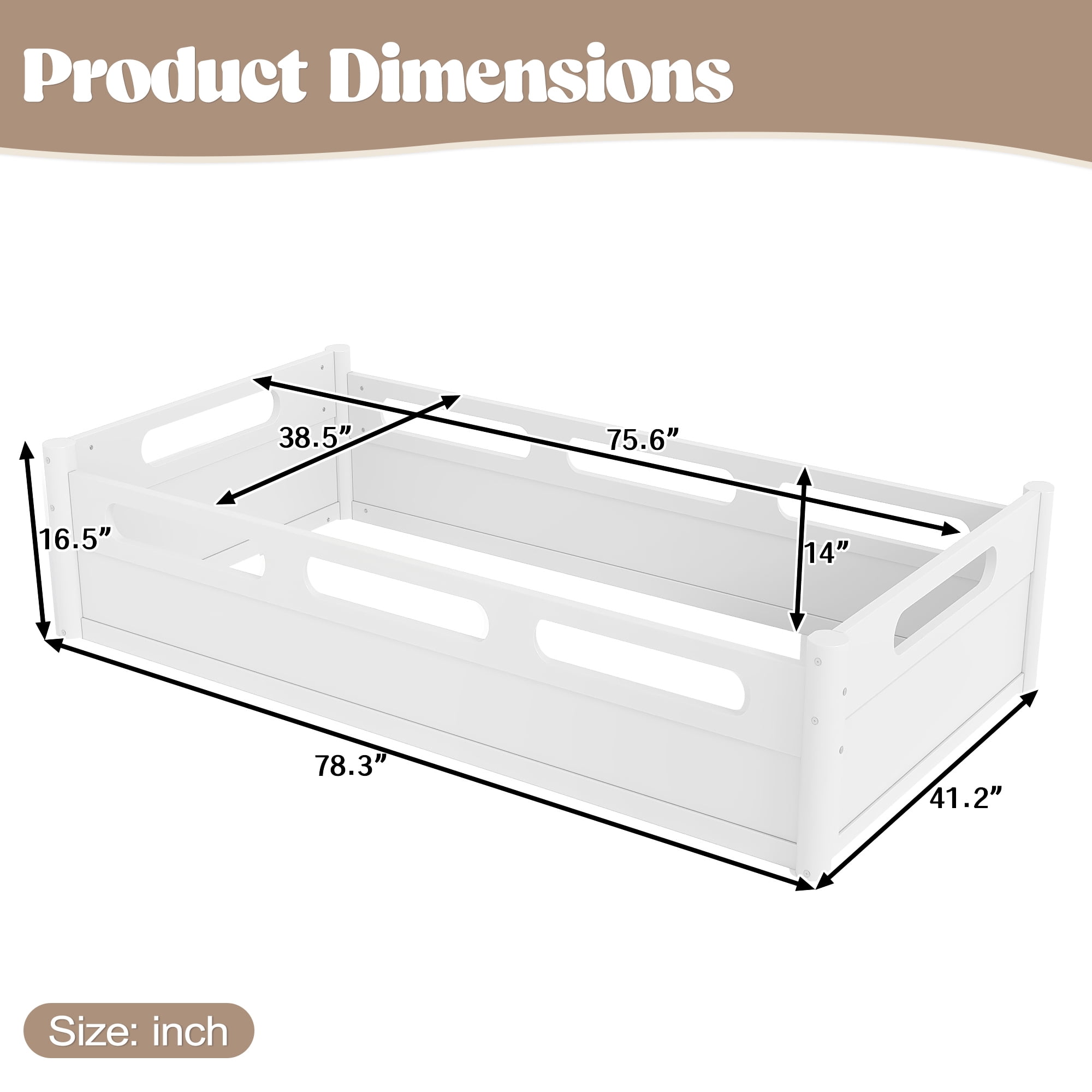 Leumius Twin Size Floor Bed with Full-length Guardrails,Low Profile Montessori Bed Frame,Easy Assembly, No Box Spring Needed,White