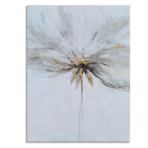 Abstract Grey and White Floral Canvas Wall Art with Gold Foil for Bedroom Bathroom