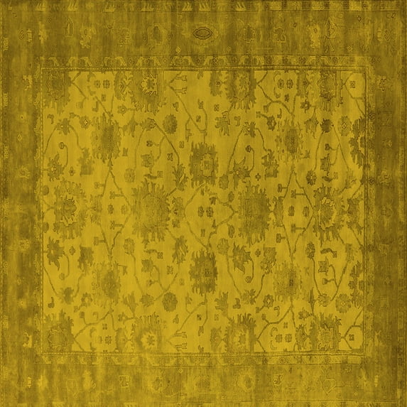 Ahgly Company Indoor Square Oriental Yellow Industrial Area Rugs, 5' Square
