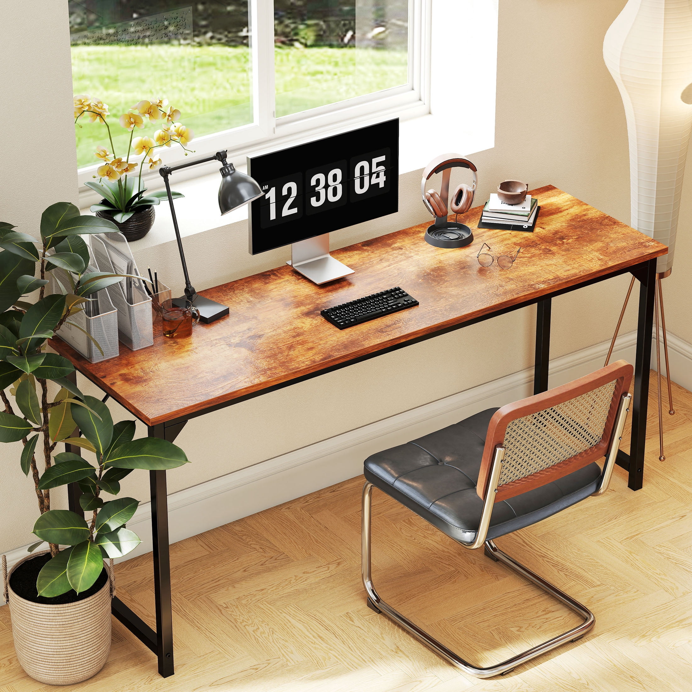 CONCETTA 63 Inch Computer Desk, Simple Office Desk Table for Gaming or Home Office, Writing Desk for Small Space, Rust