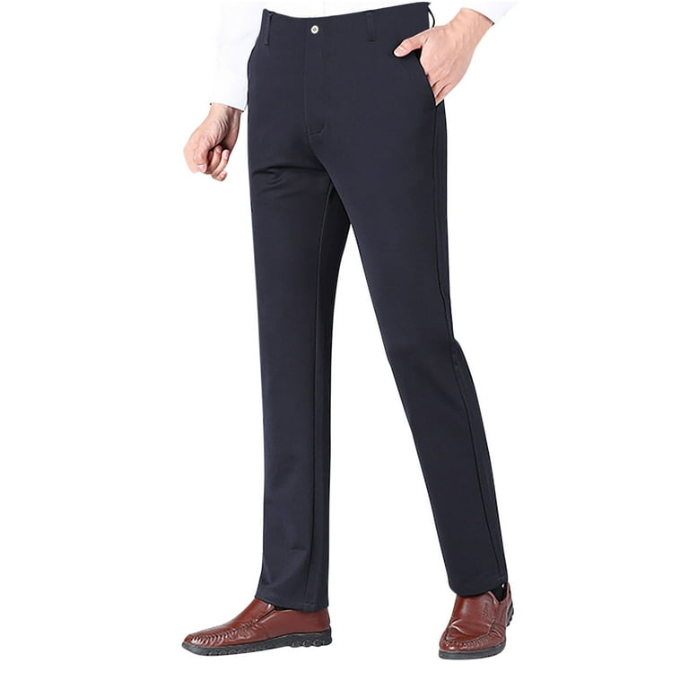 JNGSA Men's Slim-Fit Dress Pant Straight-Leg Flat-Front Trousers Business  Casual Suit Pants for Daily Holiday Formal Navy XXXL Clearance