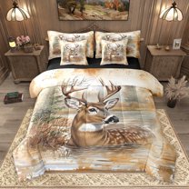 Homewish Deer Moose Animal Bedding Comforter Set 7 Pieces for Adult, Rustic Jungle Wildlife Full Bedding Set, Artwork Watercolor Reversible Fitted Sheet Flat Sheet, Breathable Home Decor