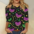 thumbnail image 1 of RKSTN Mardi Gras 3/4 Sleeve T Shirts for Women Top Oversized Crewneck Carnival Mask Print 3/4 Length Sleeve Shirt Womens Casual Round Neck Mask Tuesday Carnival Party Three Quarter Sleeve Tee Shirt, 1 of 5