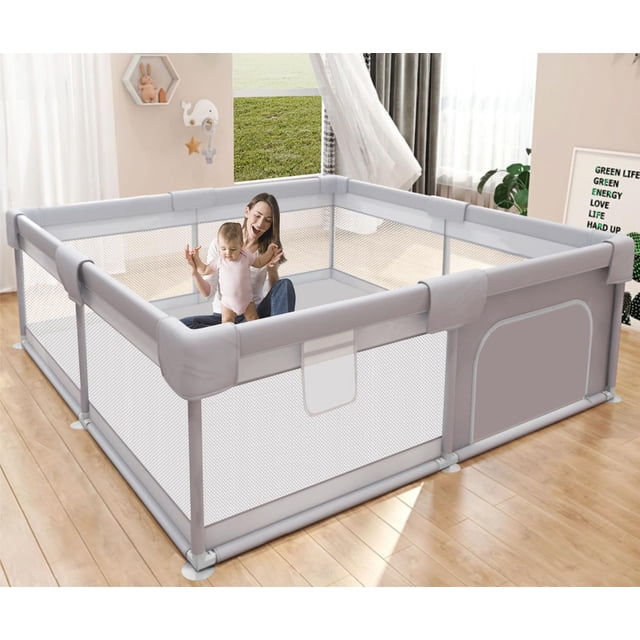 Baby Playpen Hiaksedt para bebés y niños pequeños con puerta y malla