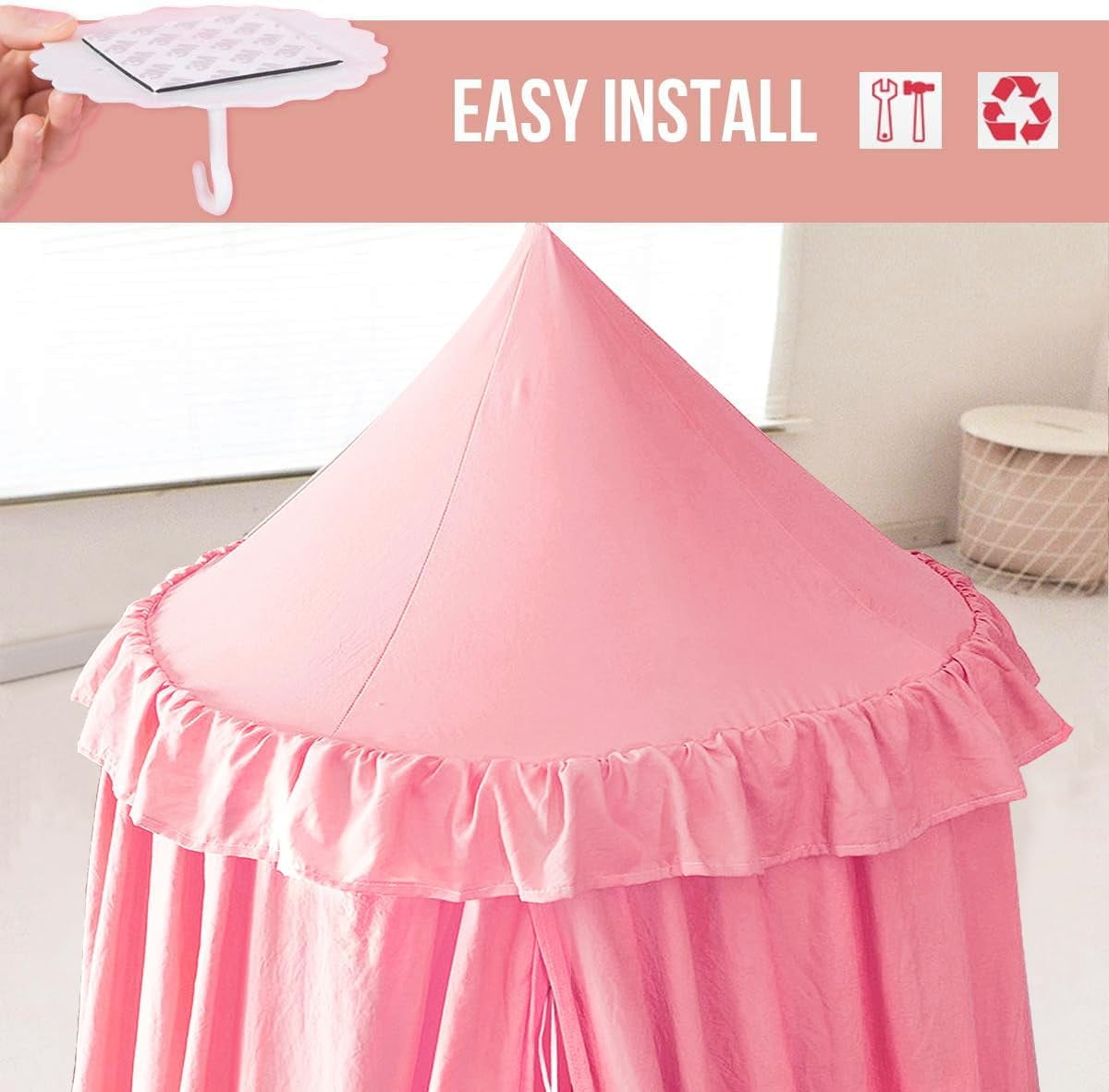 Decor Canopy for Kids Bed, Soft Smooth Playing Tent Canopy Girls Room Decoration Princess Castle, Dreamy Mosquito Net Bedding, Children Reading Nook Canopies in Home (Nordic Pink)