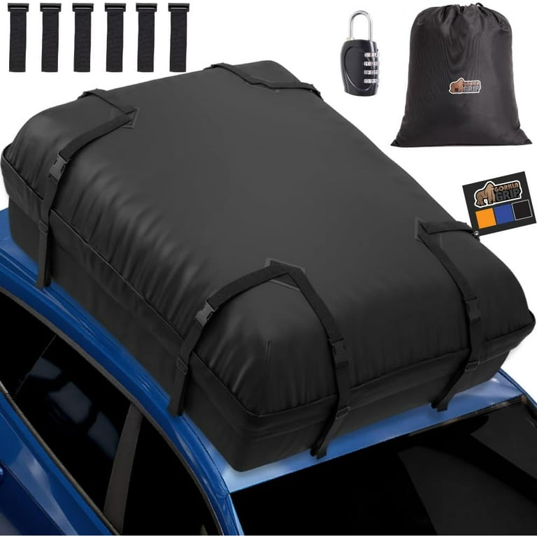 Gorilla Grip Waterproof Car Roof Bag with Stay in Place Grip Dots and Buckles UV Protected Soft Shell Rooftop Cargo Carrier Tear Resistant Luggage Box Top Rack SUV Vehicle Storage 20 Cubic