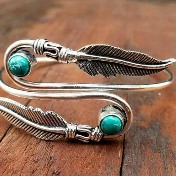 K-KED Vintage Women Tibetan Silver Turquoise Open Bangle Cuff Bracelet Wedding Jewelry-Silver