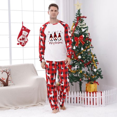 

Men s Christmas Parent-Child Suit Round Neck Long Sleeve Plaid Christmas Homewear Suit