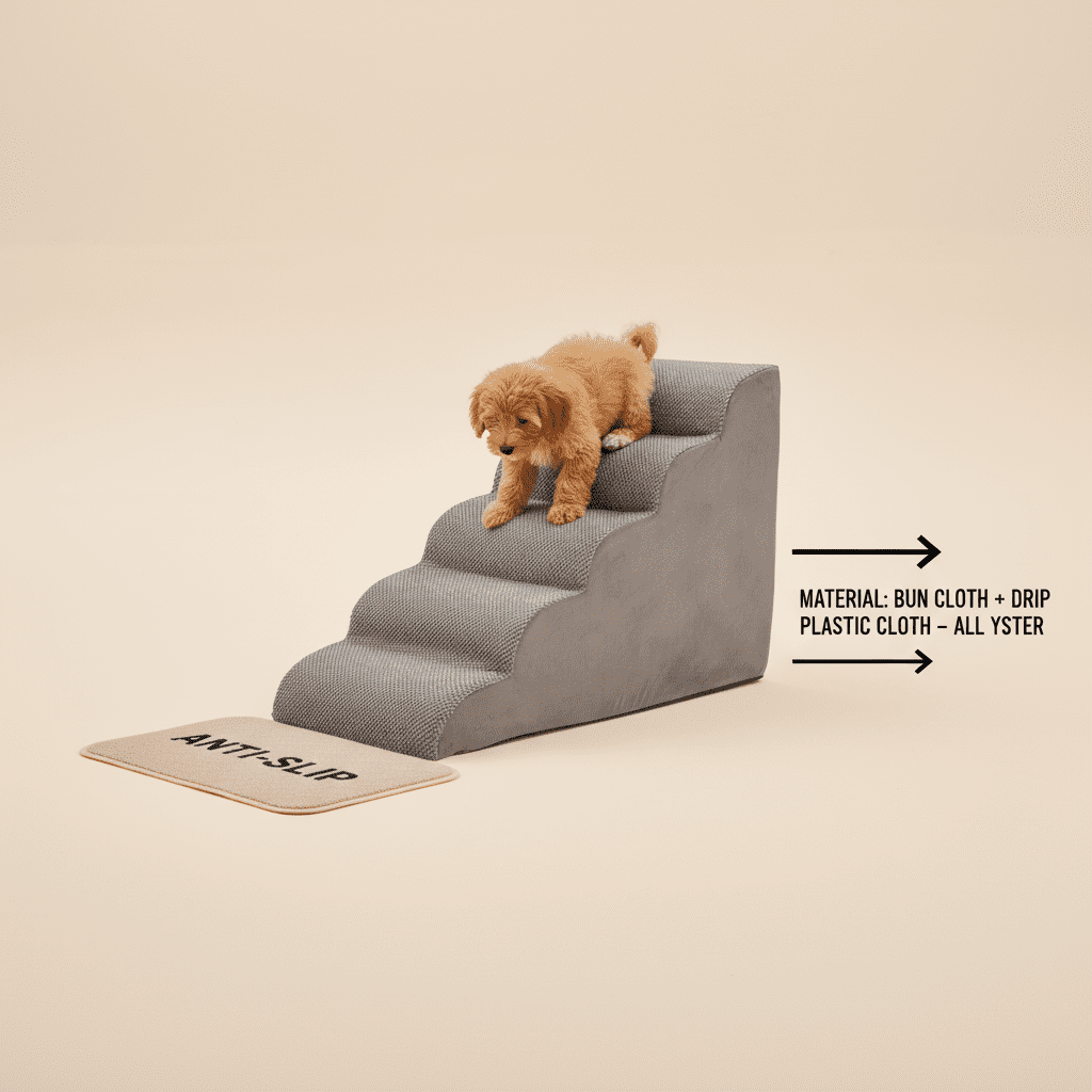 EDX 5-Step 23'' Tall Dog Stairs, Rounded-Corner Design, Non-Slip Foam Core, Easy Clean, Indoor & Outdoor Use for High Beds & Sofas