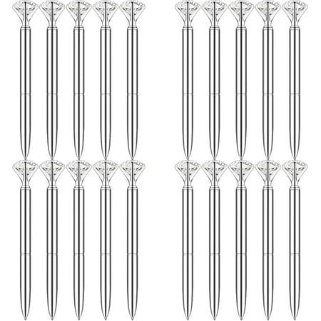 PASISIBICK 20 Silver Diamond Pens Cute Beautiful Ballpoint Pens for Women Wedding Coworkers Crystal Gifts(20 PCS)