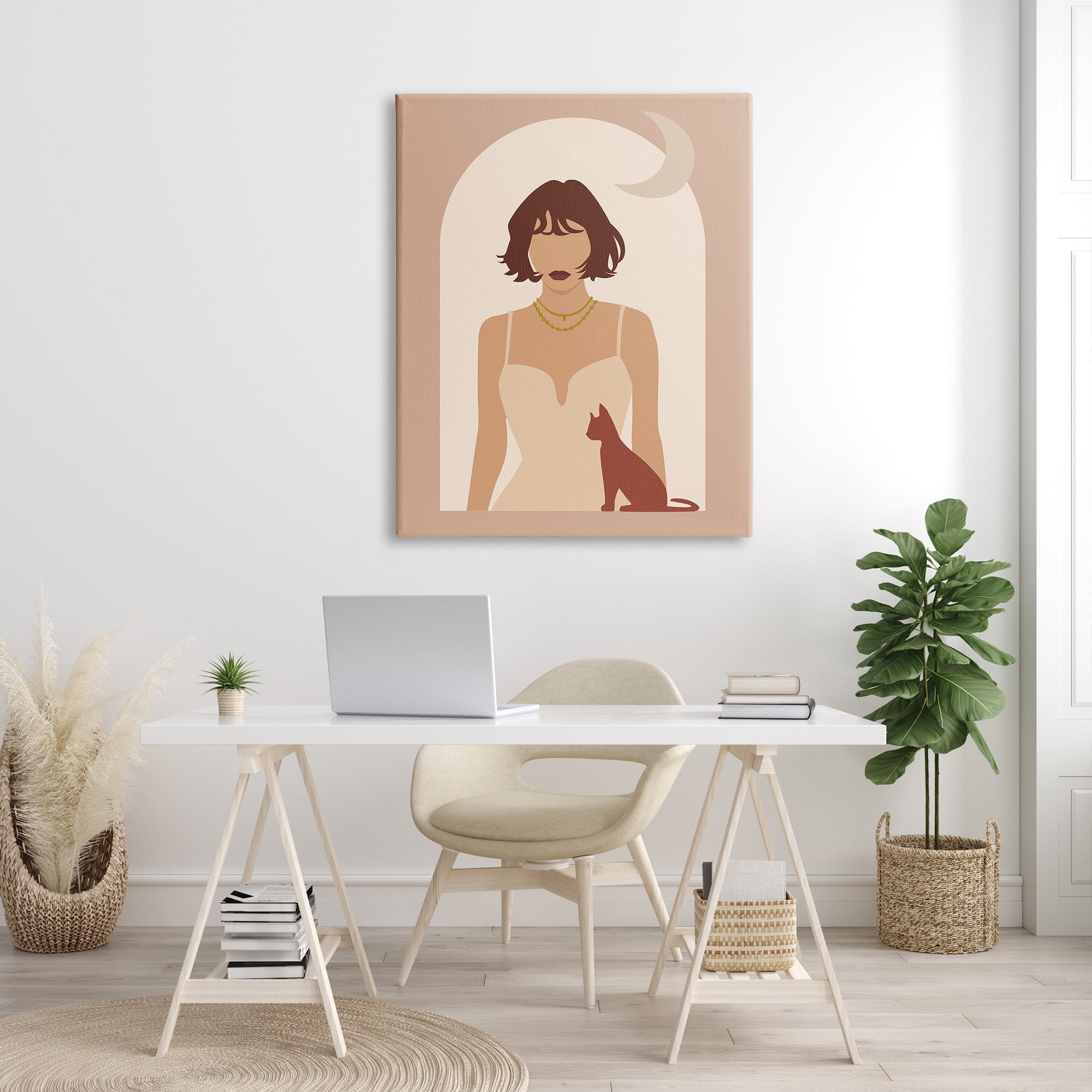 Stupell Industries Woman & Cat Arch Shape Cutout Moon Motif Graphic Art Gallery Wrapped Canvas Print Wall Art, Design by Birch&Ink