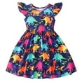 thumbnail image 2 of Ydojg Little Girls Dresses Toddler Child Fly Sleeve Cartoon Dinosaur Prints Summer Beach Sundress Party Dresses Princess Dress 3-4 Years, 2 of 9