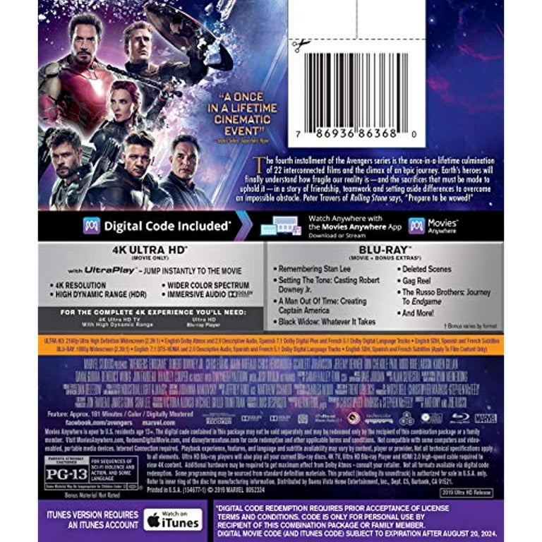 Avengers: Endgame (4K Ultra HD + Blu-ray) - Walmart.com