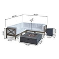 thumbnail image 3 of Elisha Outdoor 7 Piece Acacia Wood Sectional Sofa Set with Cushions and Fire Pit, Gray, White, Dark Gray, 3 of 10