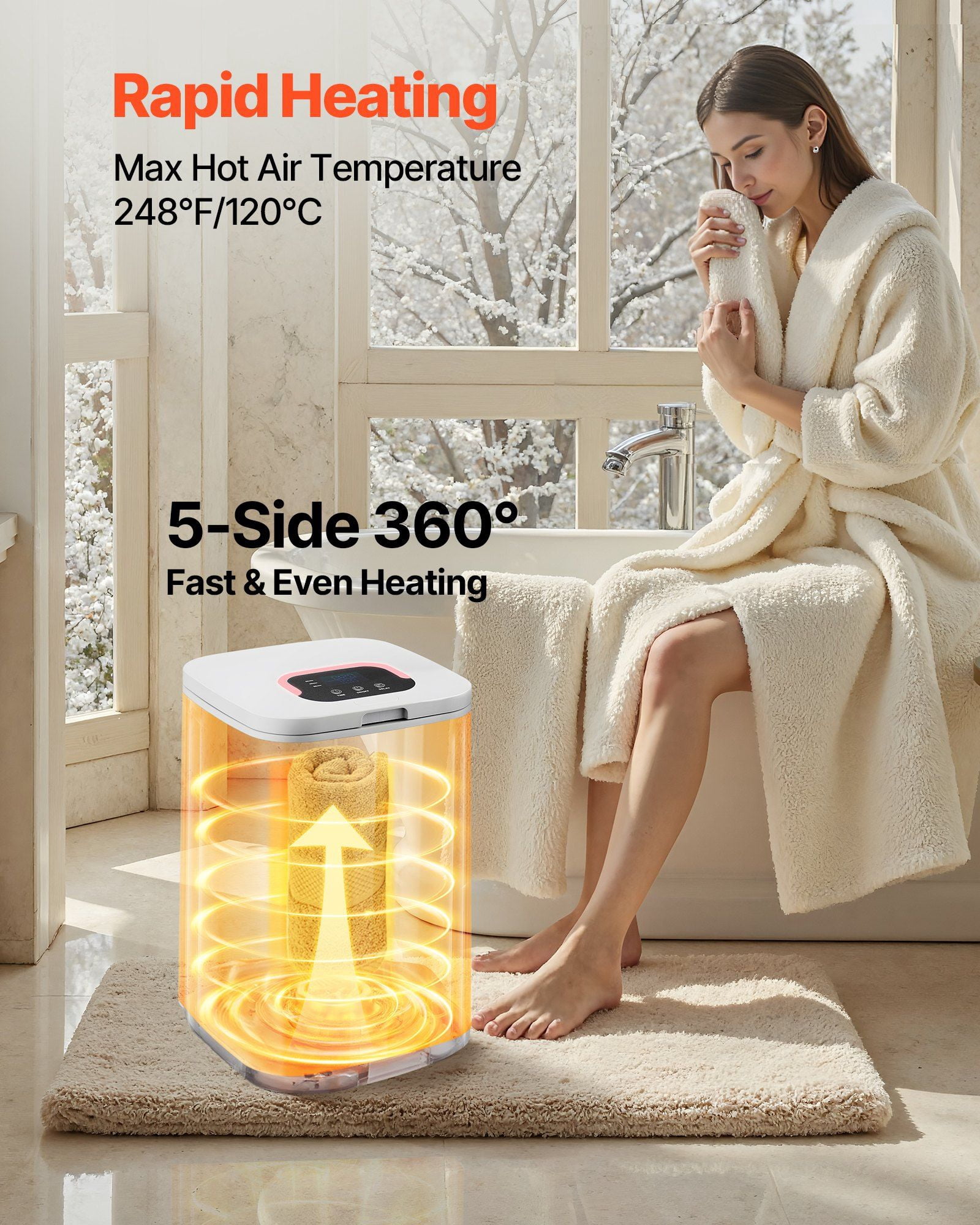 Heated Towel Warmer Bucket, 20L Electric Blanket & Towel Dryer with Digital Display, Adjustable Timer/Temp, Safety Lock, 4 Hooks for Bathroom, SPA, Bedroom, Kitchen, White