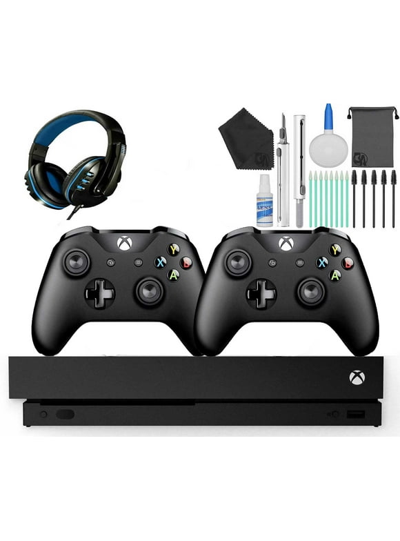 Microsoft Xbox One X 1TB Gaming Console Black with 2 Controller Headset Cleaning Kit