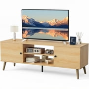 GIANNA TV Stand for TVs up to 60", Modern Mid Century Entertainment Center with Storage, 2 Cabinet Media Console Table, Wood