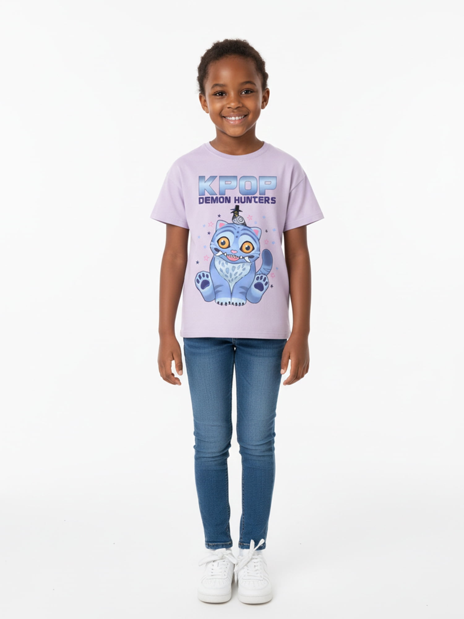 KPop Demon Hunters Girls Derpy Graphic Tee with Short Sleeves, Sizes 4-16