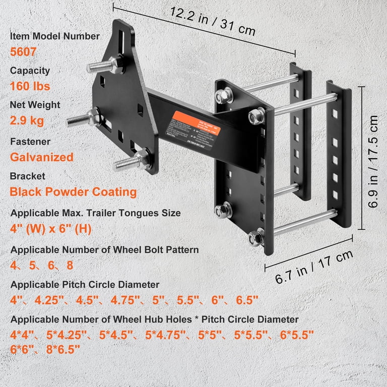SKYSHALO Trailer Spare Tire Carrier Bracket, 160 lb Capacity photo 7