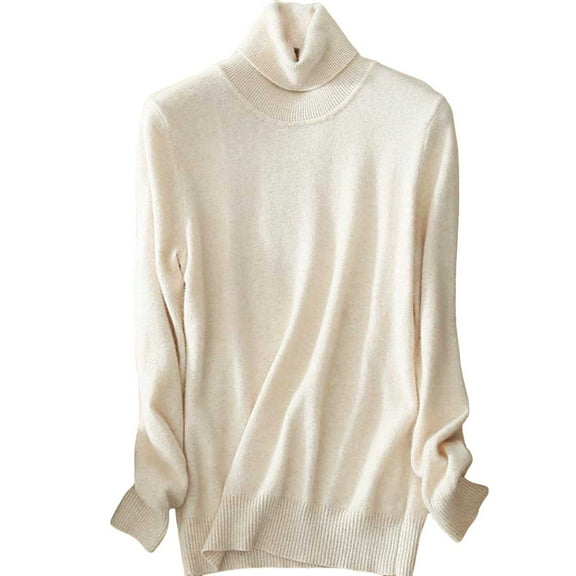 DuoJiaJ Womens' Turtleneck Knit Sweater Sweaters For Women Clearance Beige L