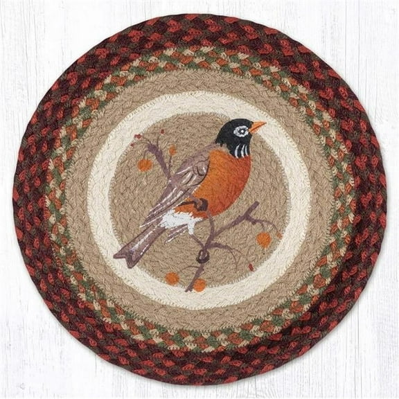 Earth Rug 57-417R 15 x 15 in. Robin Printed Braided Round Placemat, Multi Color