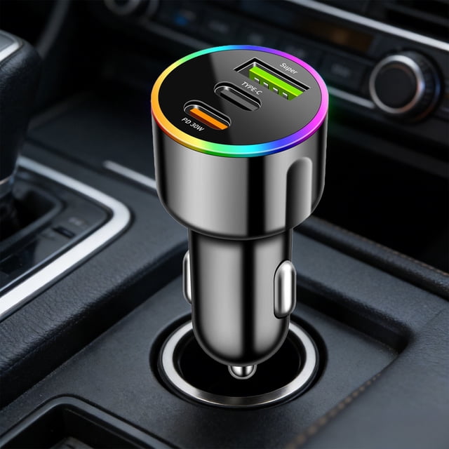 Yunuuuoa Fast Car Charger 60W 4 Port USB Cigarette Lighter Adapter with LED Light Quick Charge Compatible for iPhone Android Smartphones Tablets in Vehicle Travel