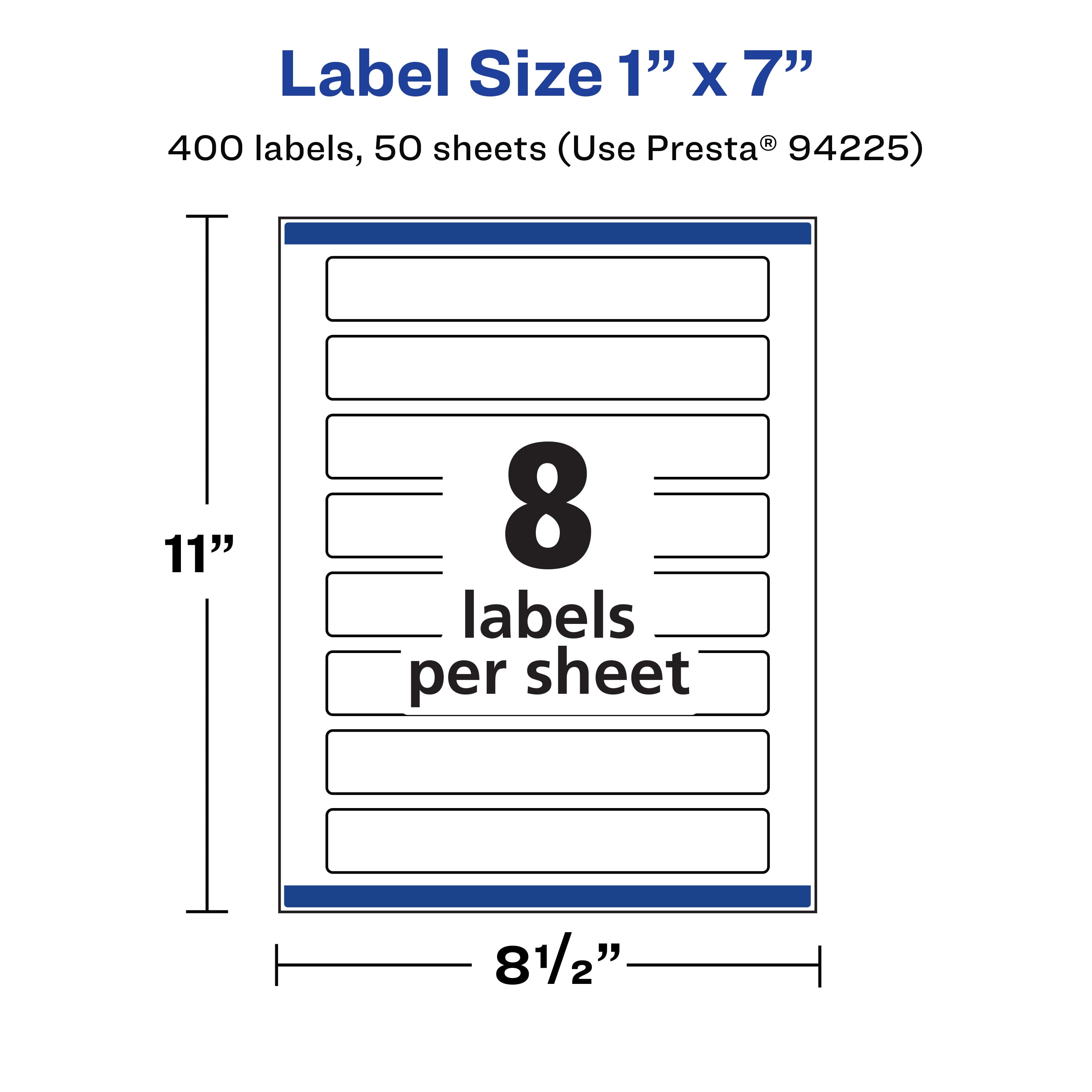 Avery Matte White Rectangle Labels, 1" x 7", 400 Labels