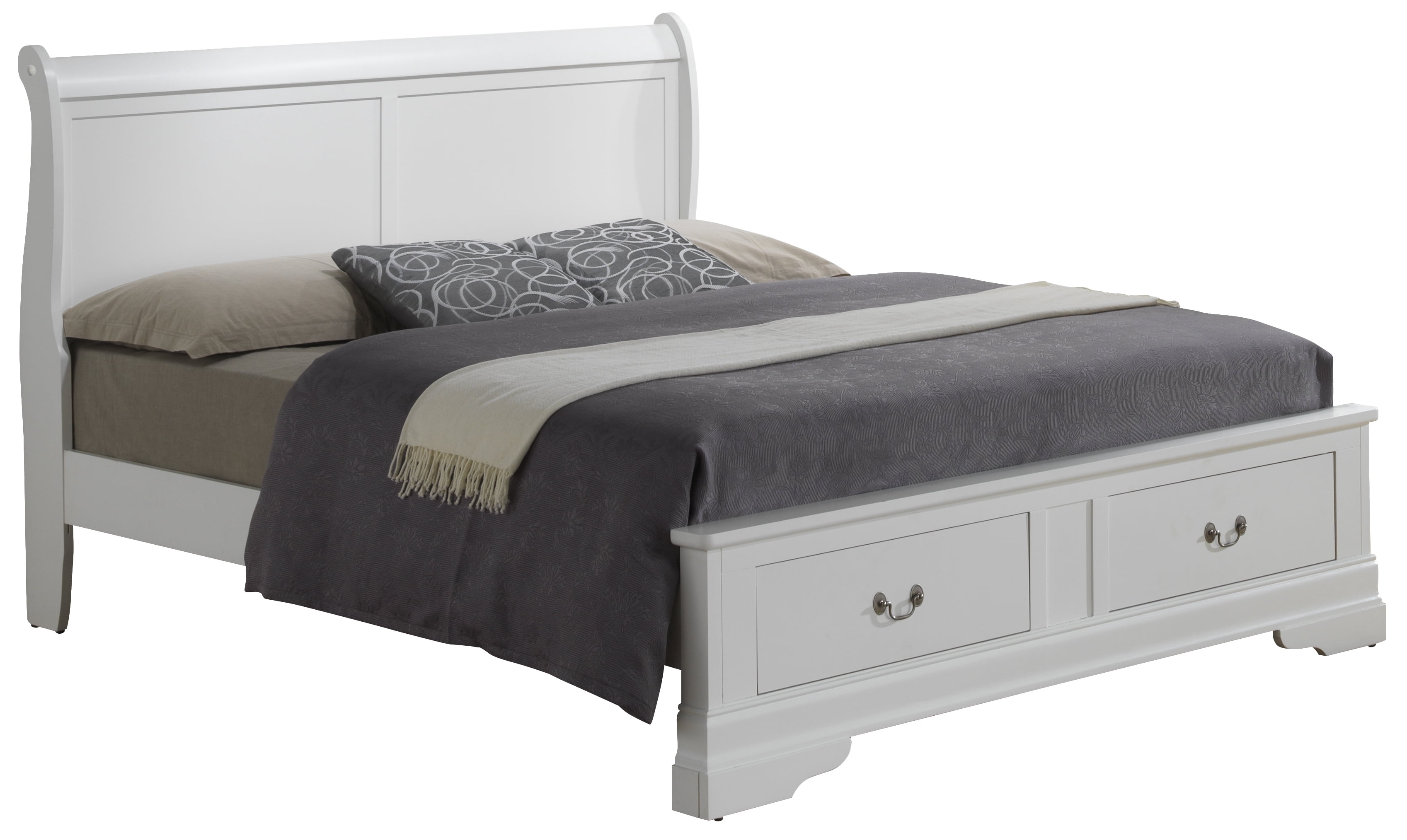 Glory Furniture Louis Phillipe Queen Storage Bed in White Color