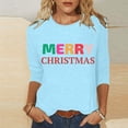 thumbnail image 2 of Pisexur Joyeux Noël T-Shirts pour Femmes Col Rond Manches 3/4 Mode Vacances Tee Tops Mode Ample Automne, 2 of 4