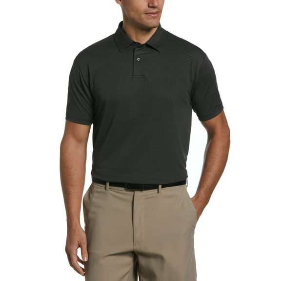 PGA TOUR Mens Birdseye Textured Short Sleeve Polo Shirt  Caviar Black Small