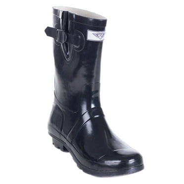 Women Mid Rise Classic Black Rubber Rain Boots