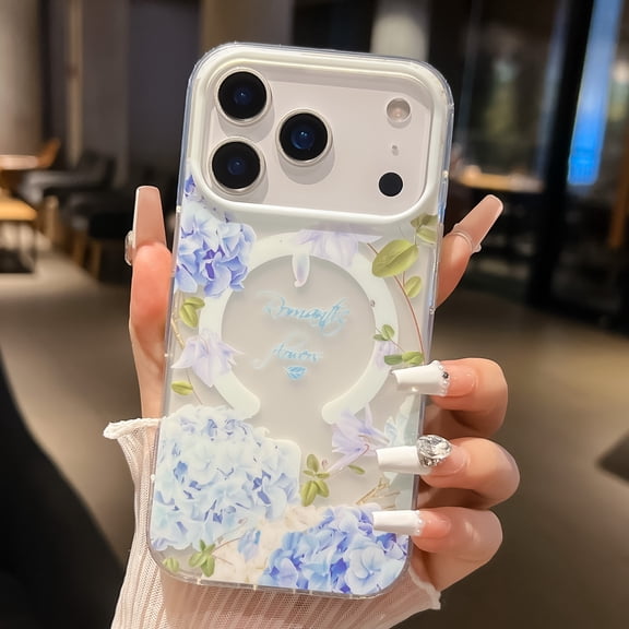 Kryonix for iPhone 17 Pro Max Case Compatible with MagSafe with Floral Design Skin Friendly Matte,Cute Clear Flower Magnetic Phone Cover for Women Girls,[Non Yellowing] Slim Bumper,Blue/Pink/Yellow