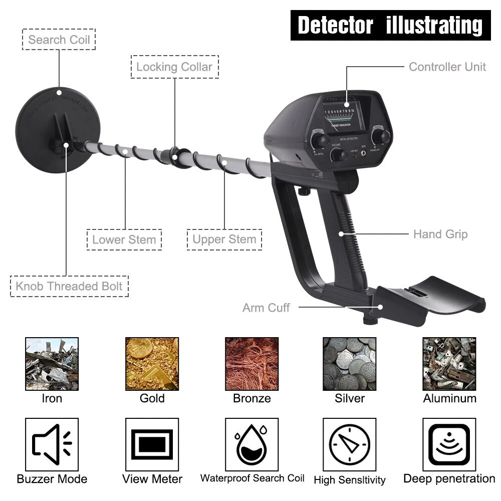 Professional Deep Ground Metal Detector,Waterproof Underwater & Beach Gold Seeker with Foldable Shovel, High-Sensitivity LCD with DISC Mode