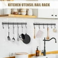 thumbnail image 2 of Kitchen Utensil Hanger, Adhesive Utensil Holder Wall Mount Kitchen Rack Rail with 12 Hooks, Space Saving and No Drilling, Black, 2 Pcs, 2 of 7
