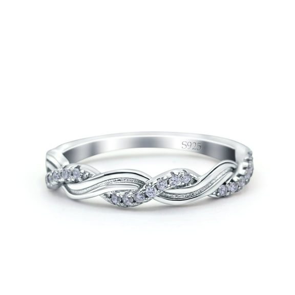Simulated Cubic Zirconia Size-5 Half Eternity Rope Ring Wedding Engagement Band 925 Sterling Silver