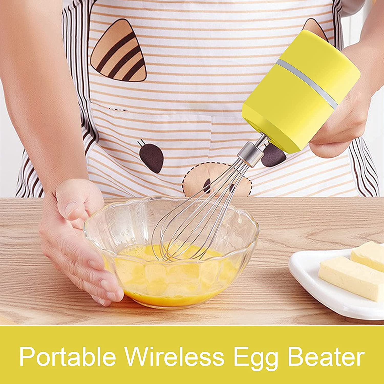 KWELLK Mini Wireless Hand Mixer, 20W Ultra Power Cordless Portable Kitchen Mixer Handheld Mixer With 3 Speed + 3 Stainless Steel Accessories Food Mixer for whisking egg , Cream, Cake