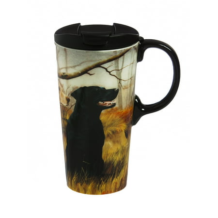 Cypress Home Black and Yellow Labs Ceramic Travel Coffee Mug, 17