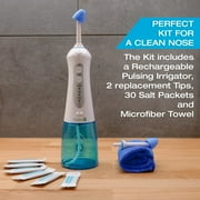 Sinus Rinse Kit by Tilcare - Perfect Nasal Irrigation Machine for Sinus & Allergy Relief - Electric Neti Pot for Sinuses & Stuffy Nose -  with a Blue Towel and 30 Salt Packs