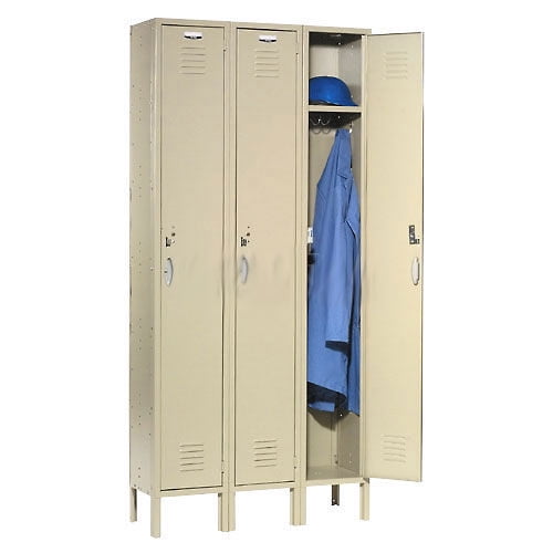 Single Tier Locker 12x15x72, 3 Door, Unassembled, Tan