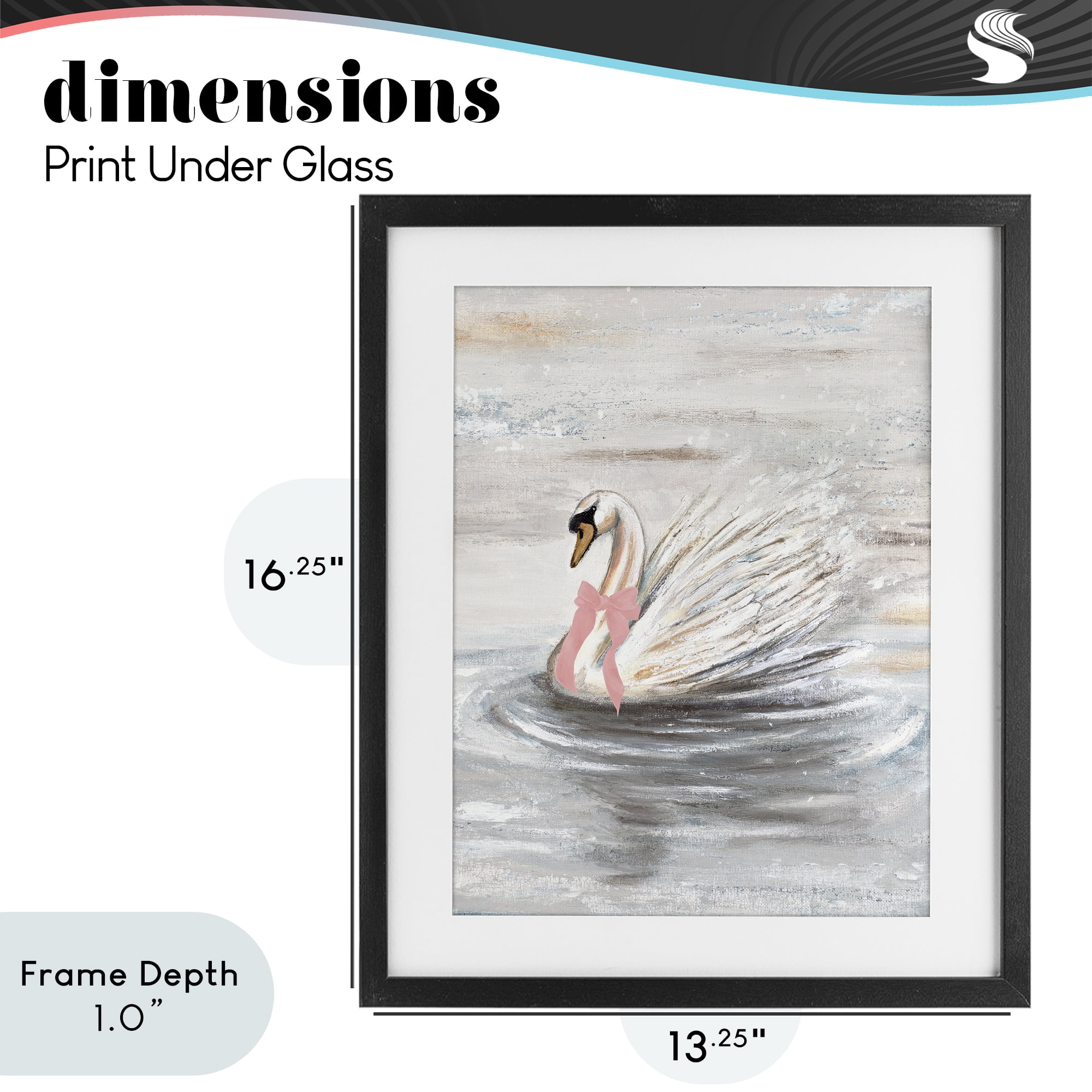 Stupell Industries Swan With Pink Bow & Ripples Black Framed Print Under Glass, design by Patricia Pinto
