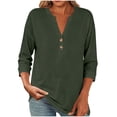 thumbnail image 2 of VBVC Women's Cotton Linen 3/4 Sleeve Tunic Top , Ladies' V Neck Henley Pullover Blouse , Soft Comfortable Daily Work Tee For Women, S-2XL, 2 of 9