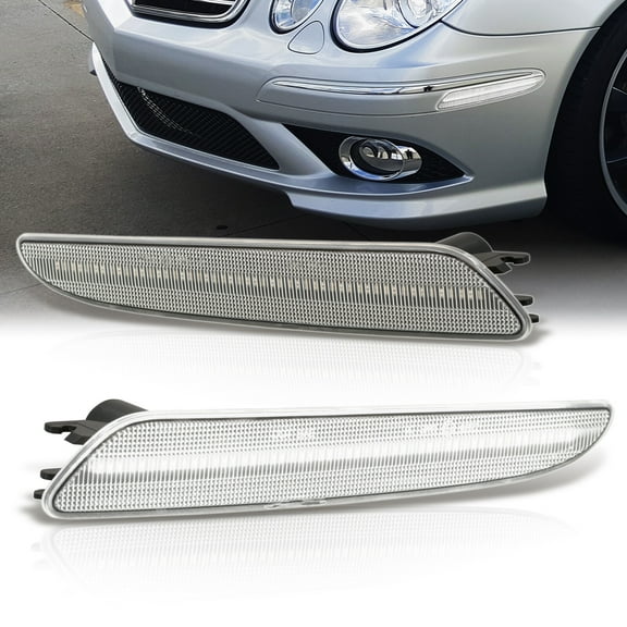 AJP Distributors Clear Lens White LED Front Bumper Side Marker Lights Lamps Pair Signal Reflectors Compatible/Replacement For Mercedes-Benz E320 E350 E550 E63 AMG W211 E-Class 2007 2008 2009 07 08 09