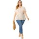 thumbnail image 3 of Women's Plus Size Top Ruffle Placket Button Ditsy Floral Peplum Blouse White 1X, 3 of 7