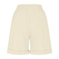 thumbnail image 4 of Horkkom Linen Shorts for Women Summer Elastic Waist Bermuda Shorts Casual Solid Color Button Beach Pants with Pockets Beige 2XL, 4 of 6
