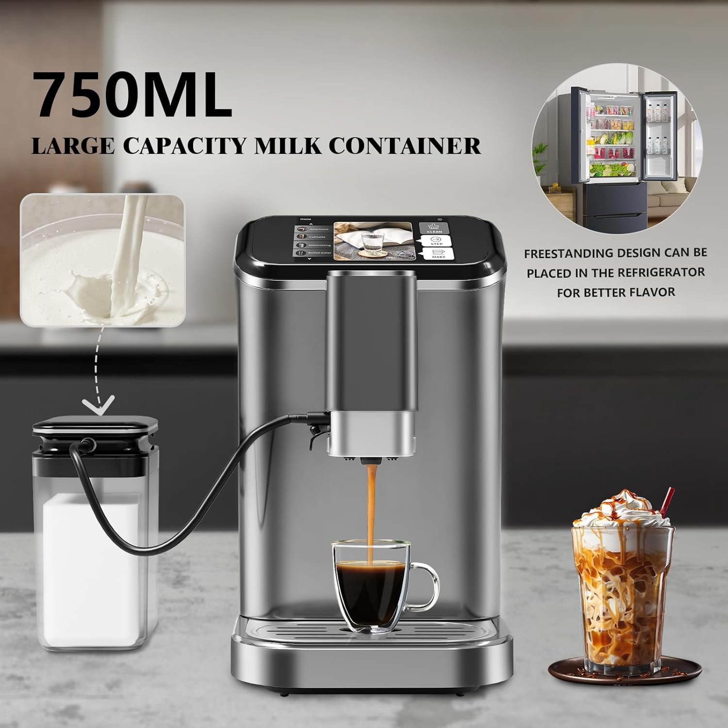 Fully Automatic Espresso Machine 20 Bar, 1350W Espresso and Cappuccino Machine with Automatic Milk Frother, Gift for Coffee Lover