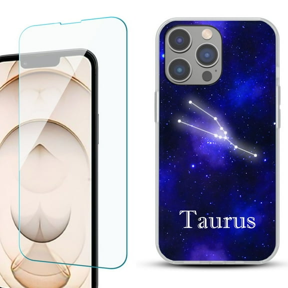 OneToughShield ® for iPhone 15 Pro Max Shockproof Fashion Phone Case, with Tempered Glass Screen Protector - Taurus