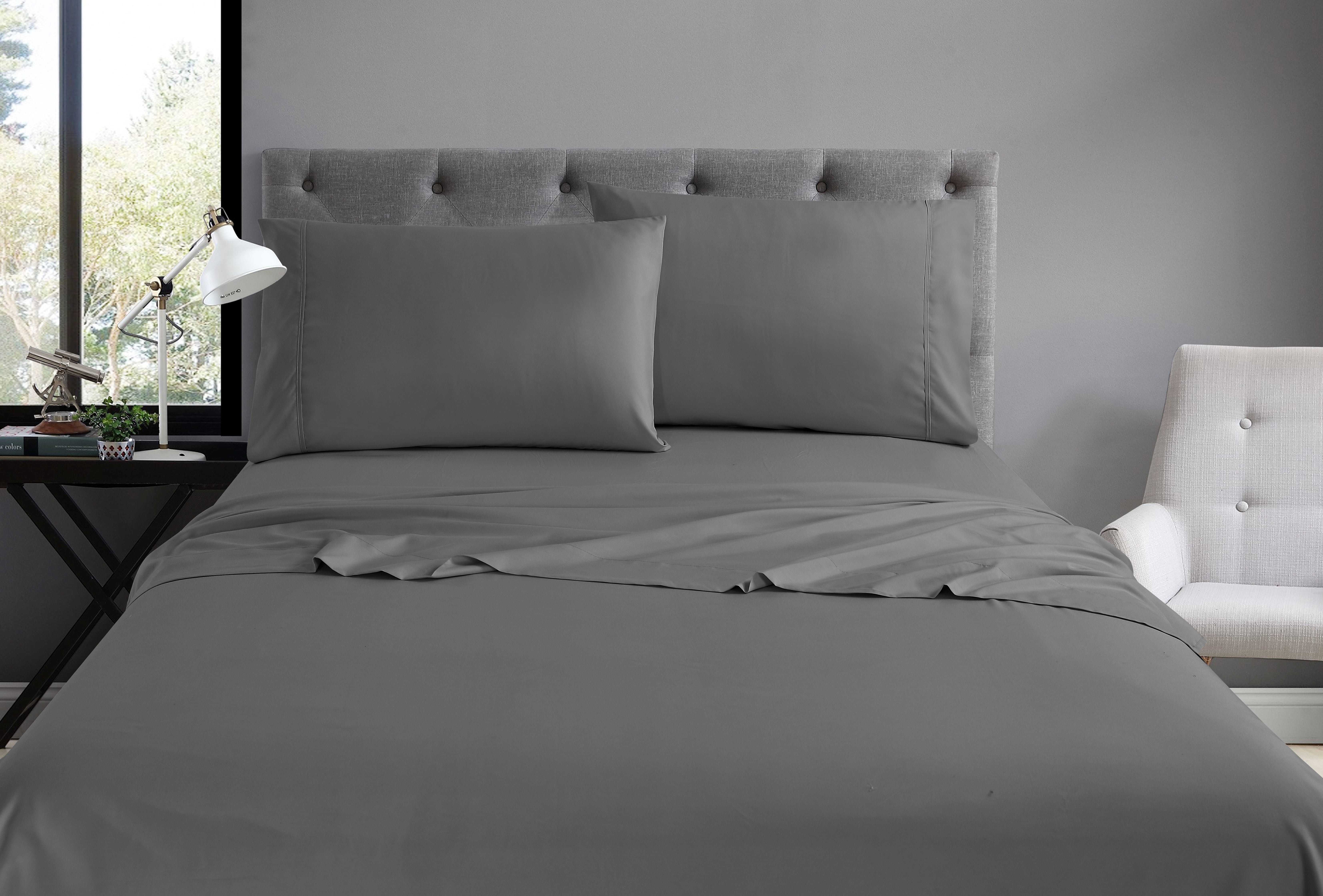 Swift Home Basic 3-Piece Twin Size Sheet Set, Ultra Soft, Deep Pocket, Easy Care Bedding Set, Gray