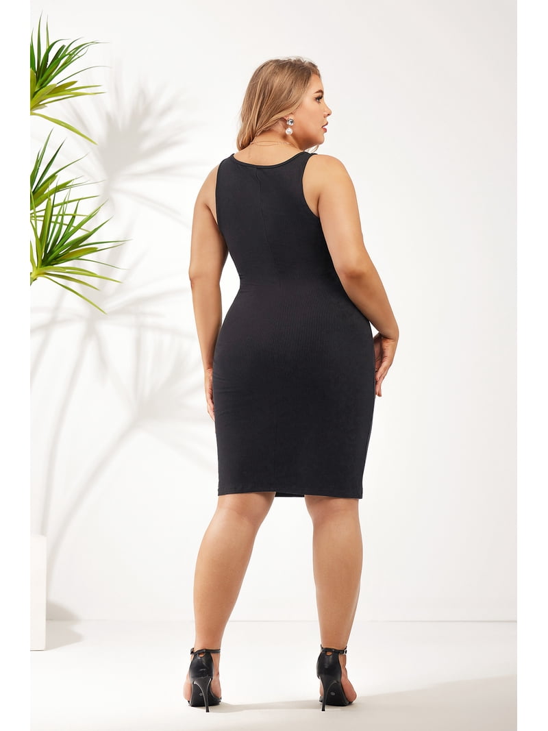 bodycon black dress 5xl CASSIE LIZ Plus Size For Women 5X Plain Round Notched Neck Dress Casual Sleeveless Tank Dress Fits Dress For Summer 26W 28W Maxi dress