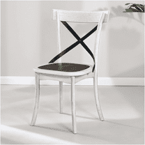 JERFIT Set of 2 Farmhouse Dining Chairs with X-Back Design, Solid Wood and Metal Frame, Vintage Kitchen Side Chairs for Rustic Decor